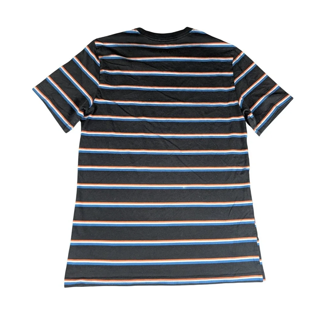 Nike Mens Striped Short‎ Sleeve Crewneck T-Shirt Black Blue Orange Swoosh Logo